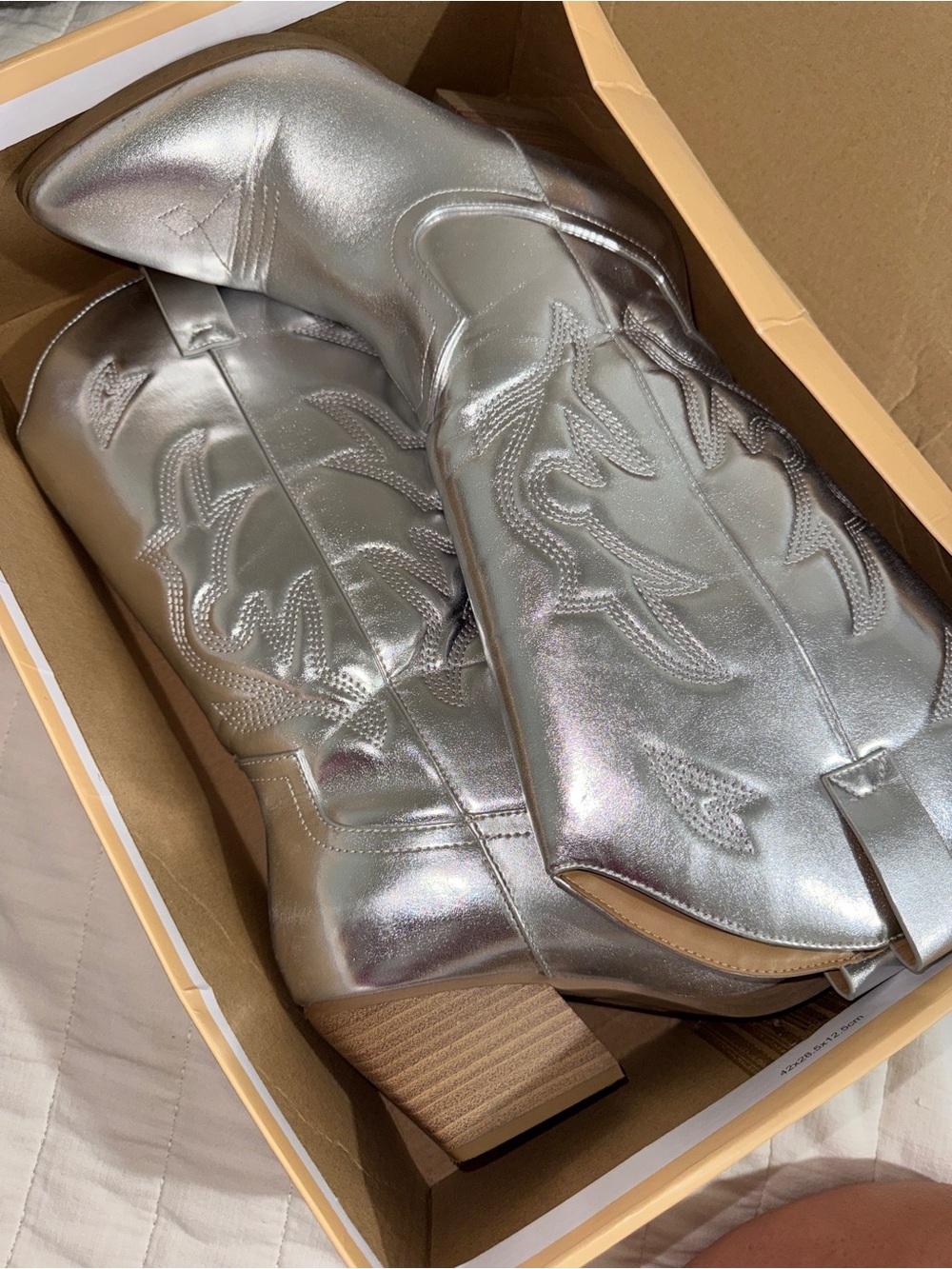 Soda Silver Metallic Western Cowboy Boots - Women's Heeled Cowgirl Style